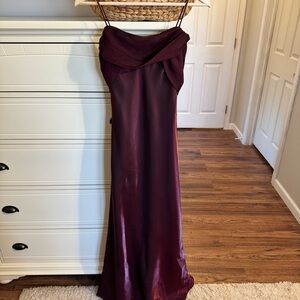Betsy & Adam Strapless Wine Satin Evening Dress